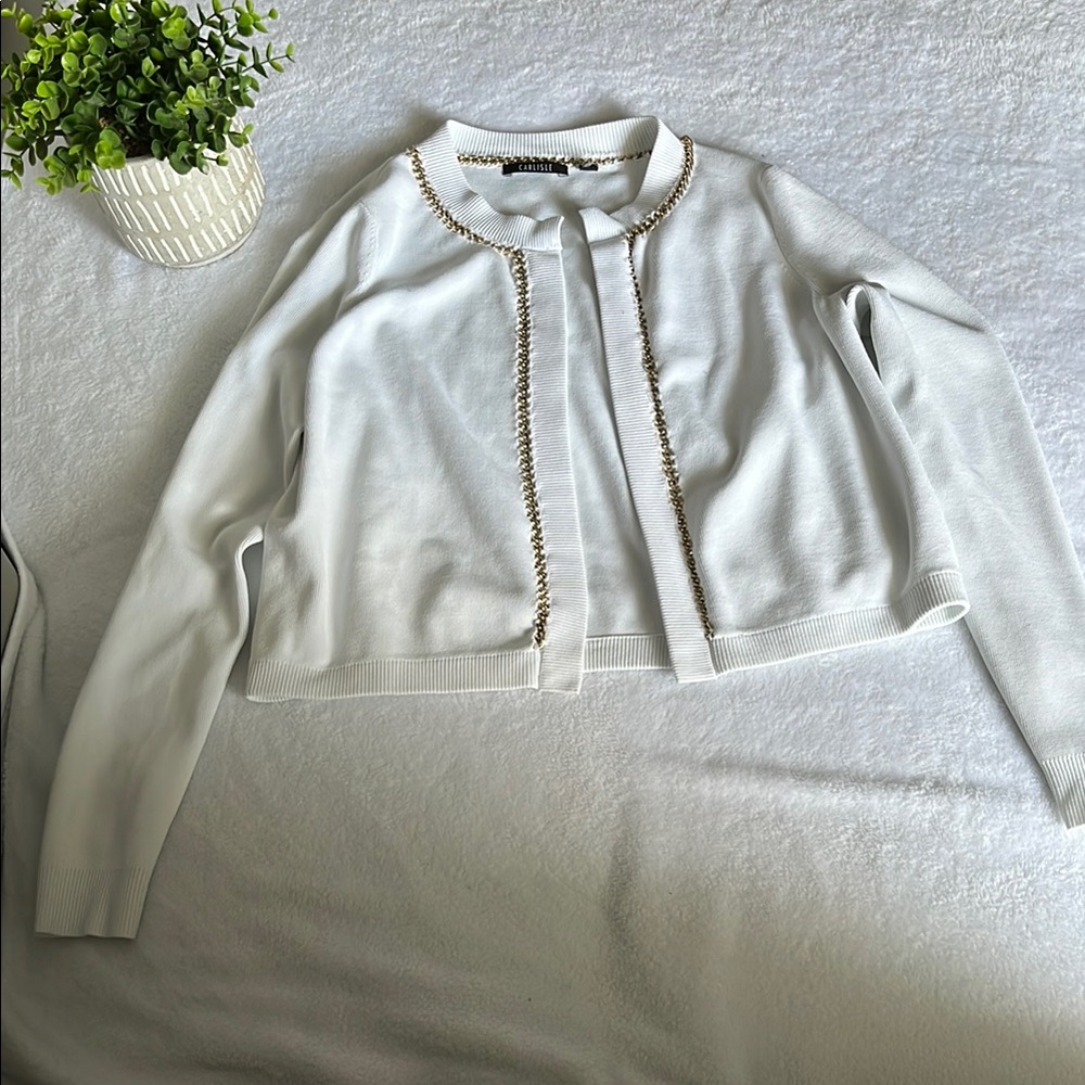 Carlisle White and Gold Blazer with High Collar